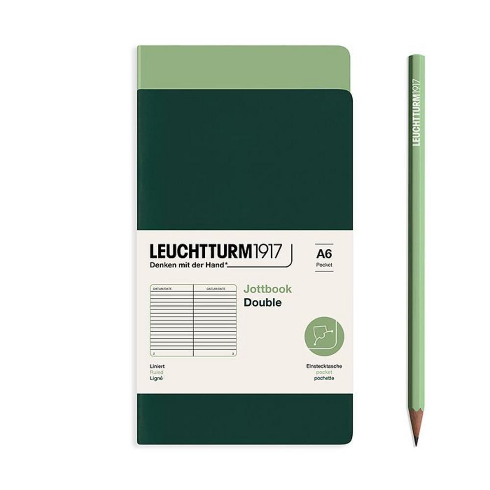 Leuchtturm, Green, Journal, Art & School, A6, Ruled, Jottbook Double, Sage & Forest Green, 724298